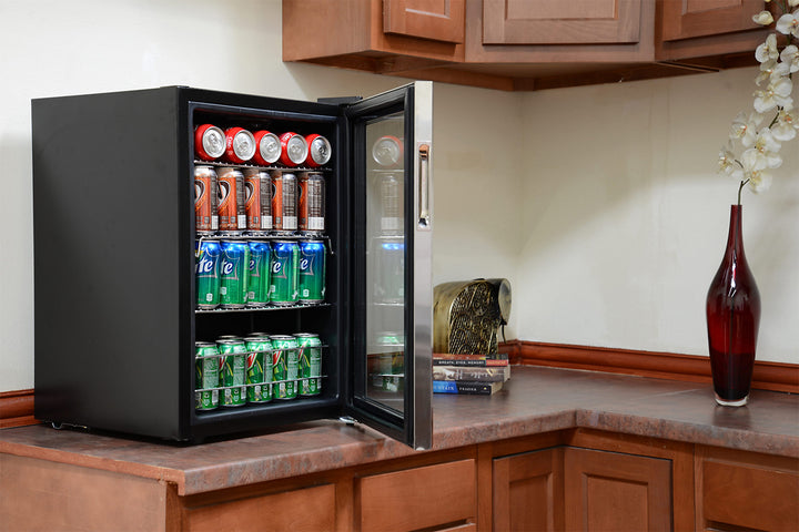 NewAir - 90-Can Freestanding Beverage Fridge, Compact with Adjustable Shelves and Lock - Stainless steel_3