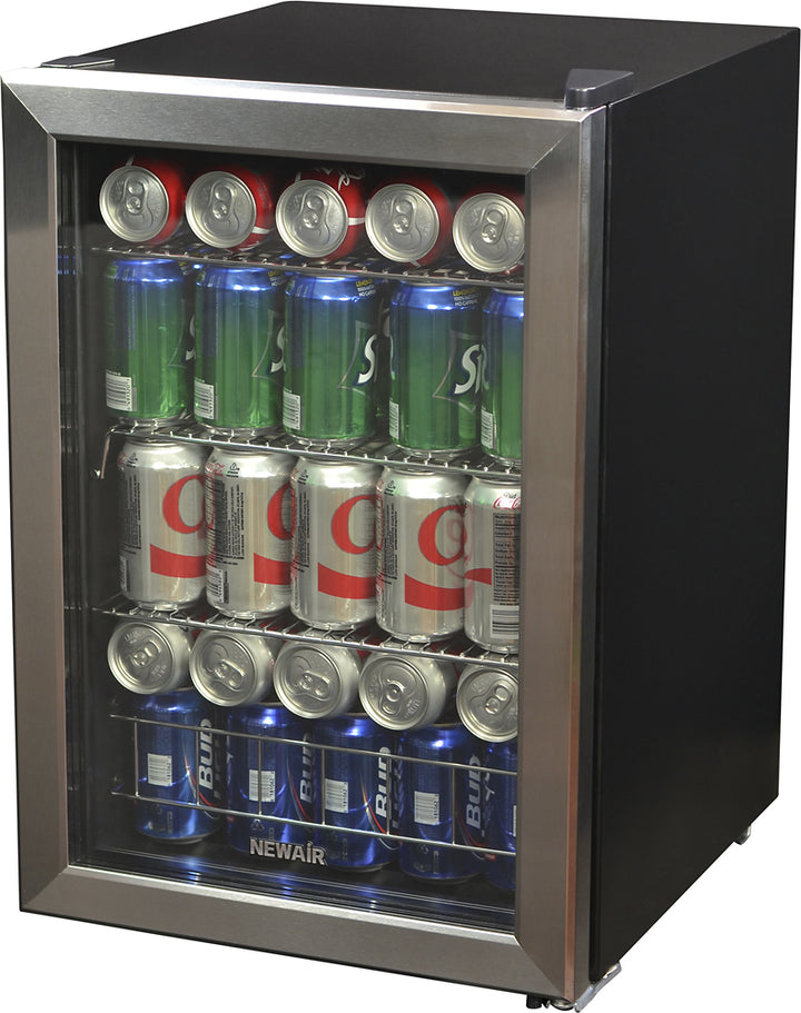 NewAir - 90-Can Freestanding Beverage Fridge, Compact with Adjustable Shelves and Lock - Stainless steel_2