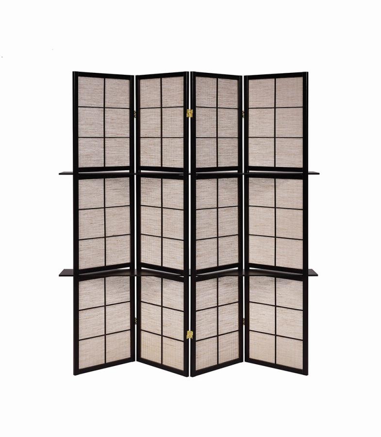 4-panel Folding Screen with Removable Shelves Tan and Cappuccino_3