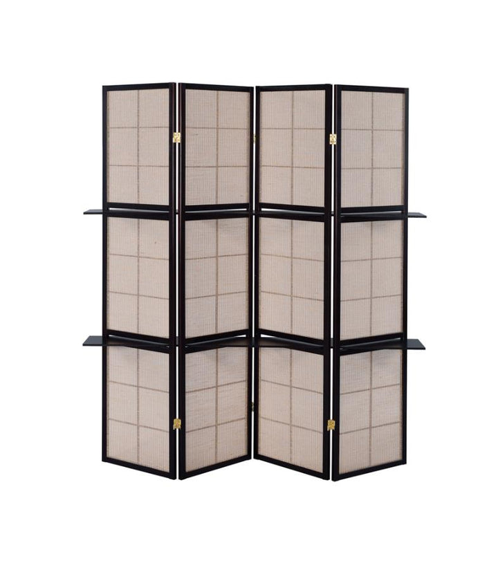 4-panel Folding Screen with Removable Shelves Tan and Cappuccino_4