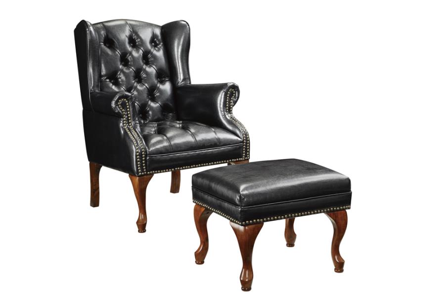 Button Tufted Back Accent Chair with Ottoman Black and Espresso_1