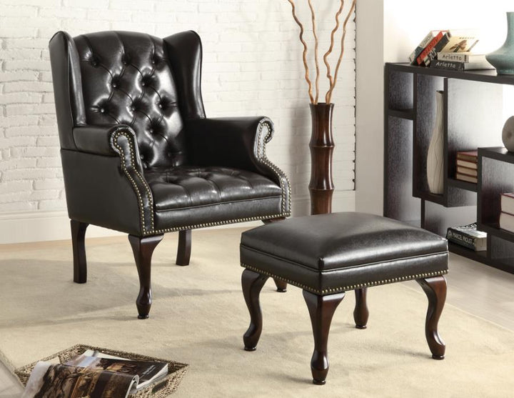 Button Tufted Back Accent Chair with Ottoman Black and Espresso_0