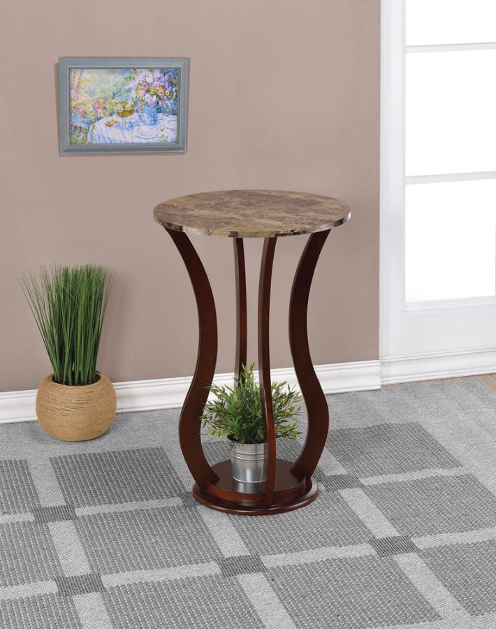 Round Marble Top Accent Table Brown_1