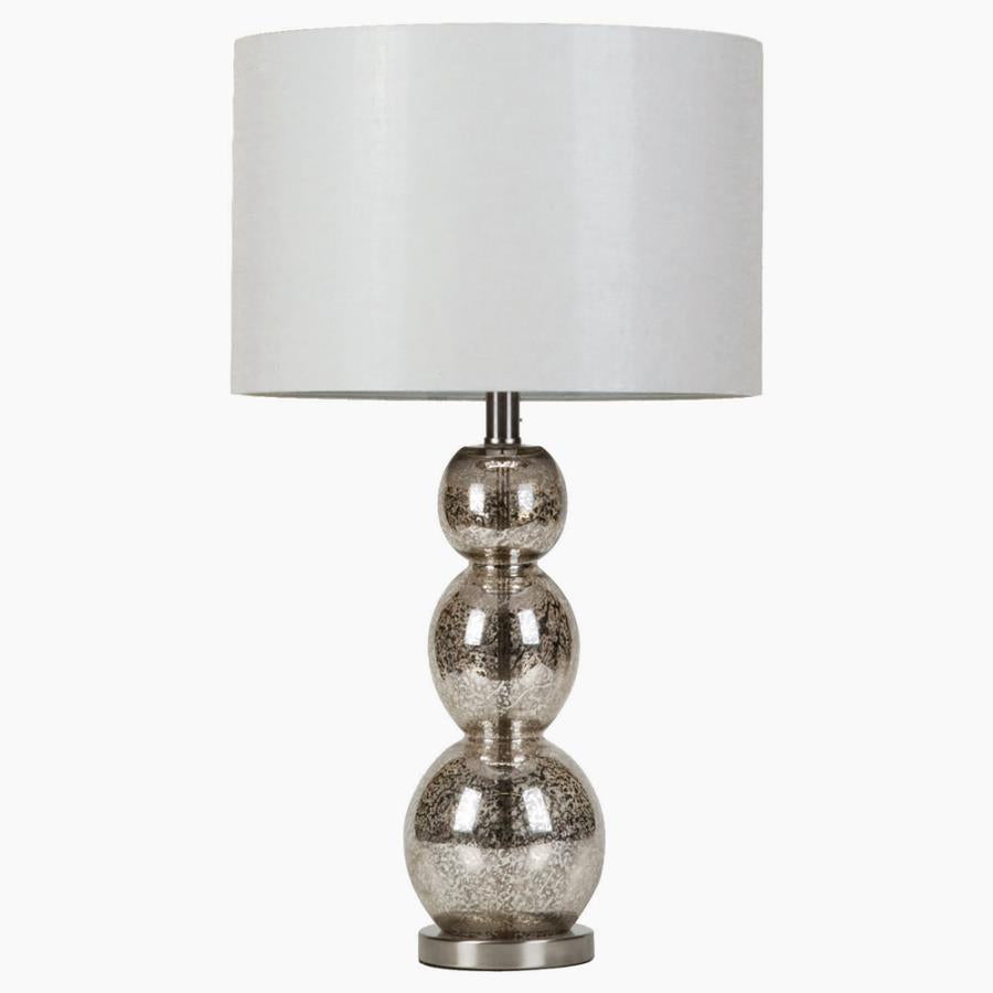 Drum Shade Table Lamp White and Antique Silver_0