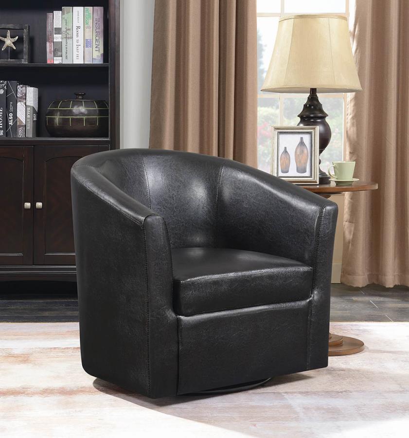 Upholstery Sloped Arm Accent Swivel Chair Dark Brown_1