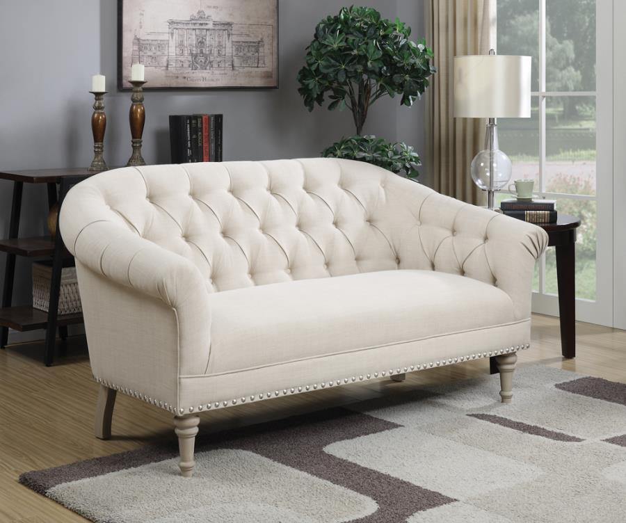 Tufted Back Settee with Roll Arm Natural_0