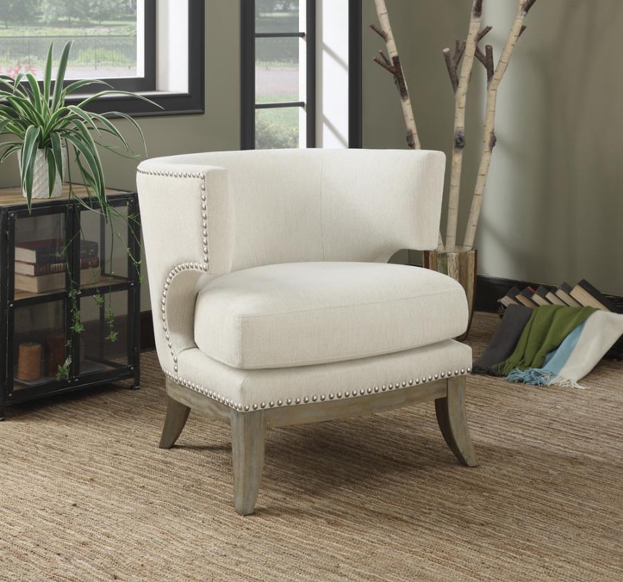 Barrel Back Accent Chair White and Weathered Grey_0