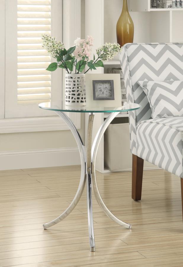Round Accent Table with Curved Legs Chrome_0