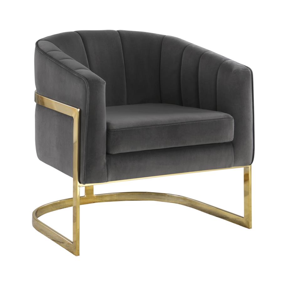 Tufted Barrel Accent Chair Dark Grey and Gold_1