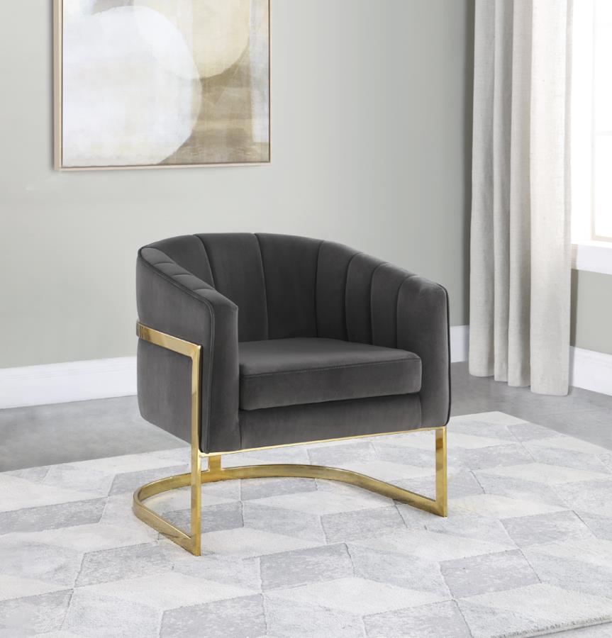 Tufted Barrel Accent Chair Dark Grey and Gold_0