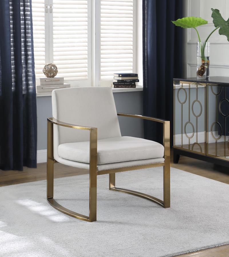 Concave Metal Arm Accent Chair Cream and Bronze_0