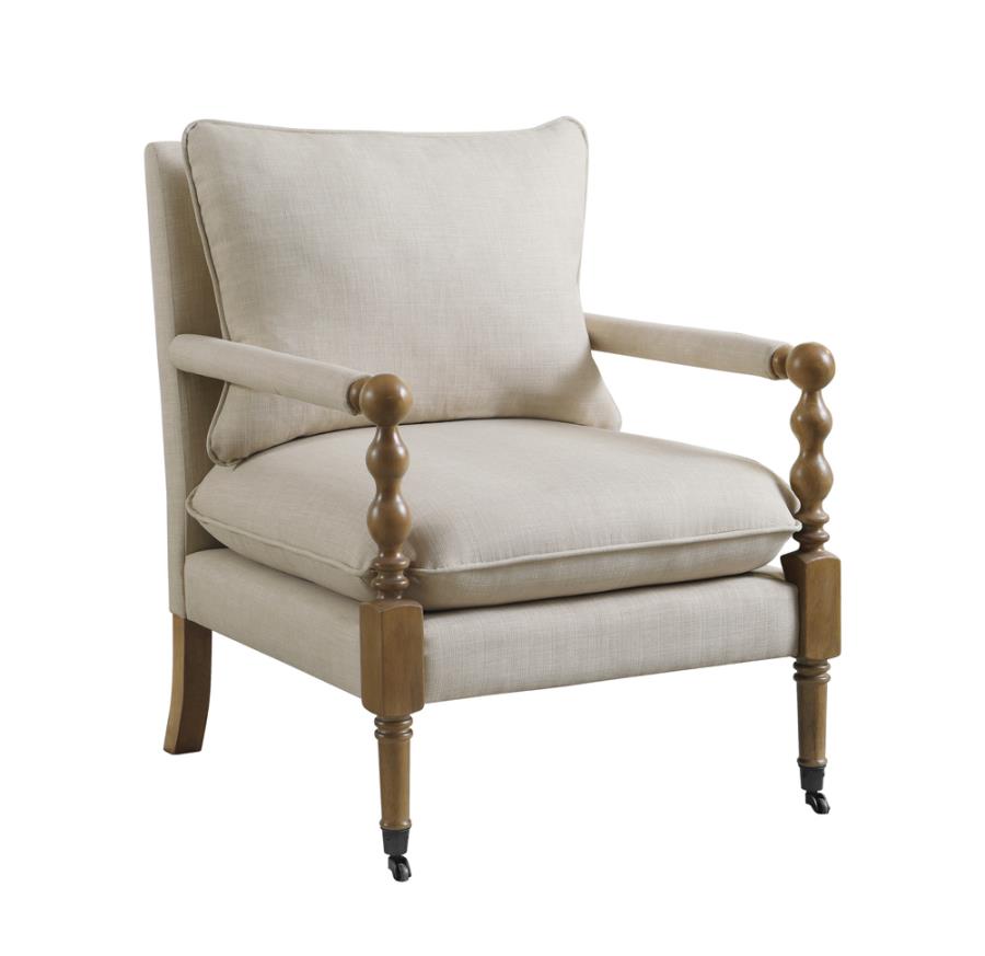 Upholstered Accent Chair with Casters Beige_1