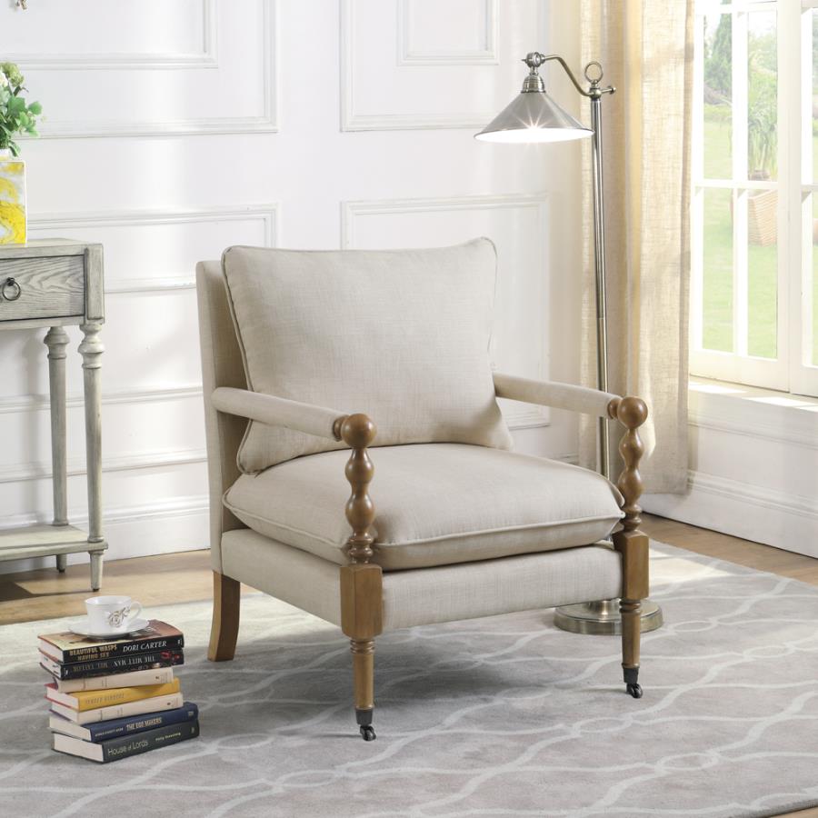 Upholstered Accent Chair with Casters Beige_0