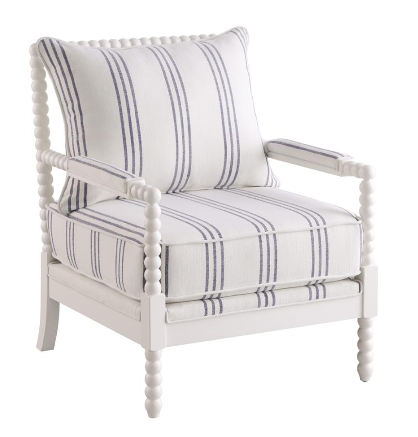 Upholstered Accent Chair with Spindle Accent White and Navy_1