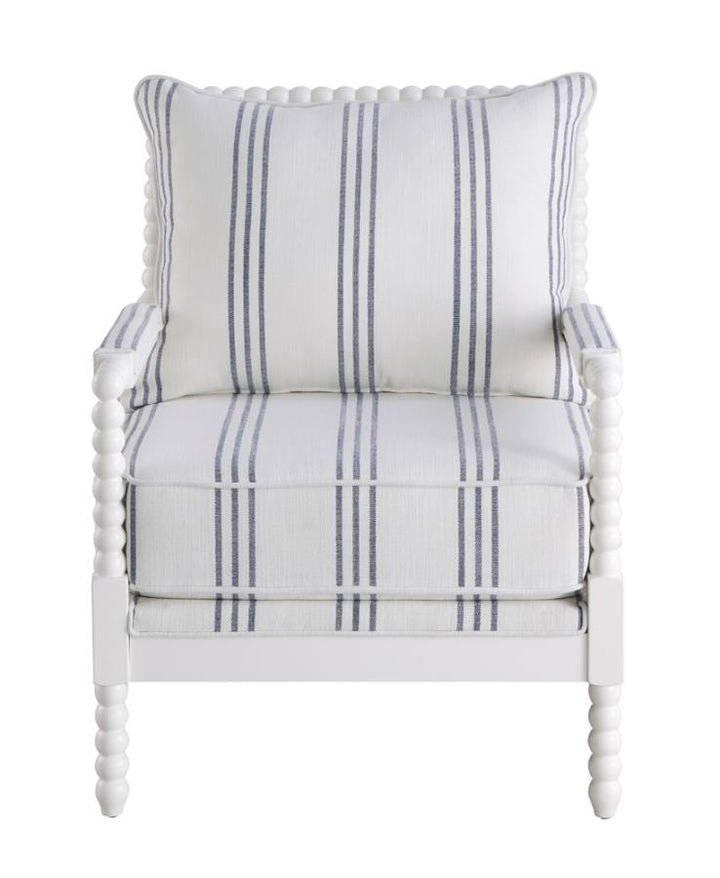 Upholstered Accent Chair with Spindle Accent White and Navy_2