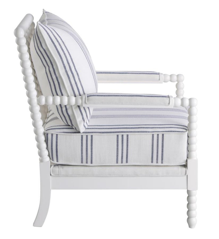 Upholstered Accent Chair with Spindle Accent White and Navy_4