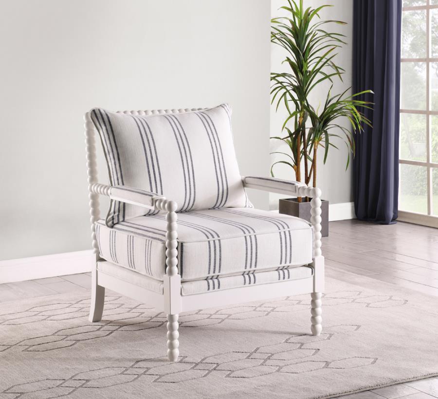 Upholstered Accent Chair with Spindle Accent White and Navy_0
