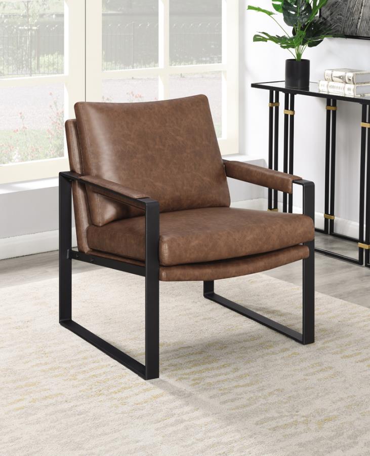 Upholstered Accent Chair with Removable Cushion Umber Brown and Gunmetal_0