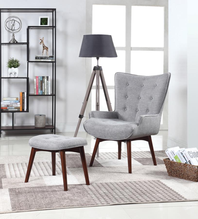 Upholstered Accent Chair with Ottoman Grey and Brown_0