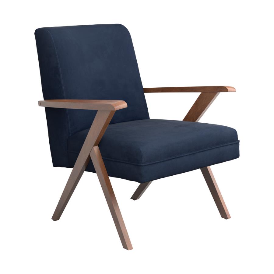 Monrovia Wooden Arms Accent Chair Dark Blue and Walnut_1