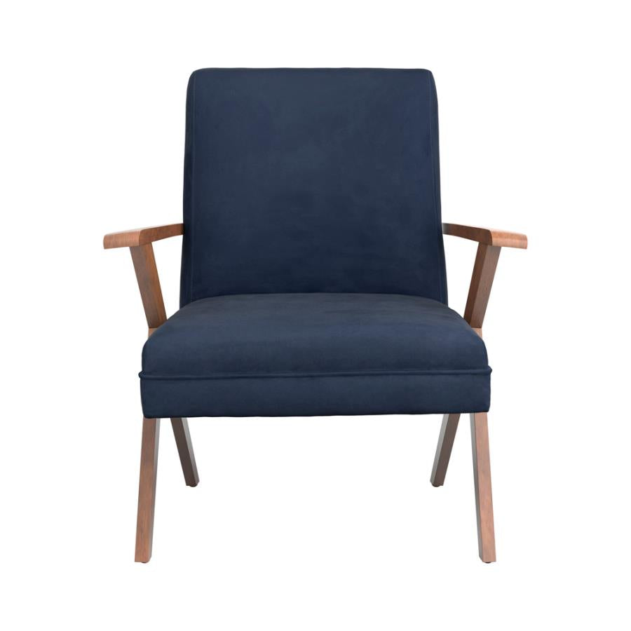 Monrovia Wooden Arms Accent Chair Dark Blue and Walnut_2