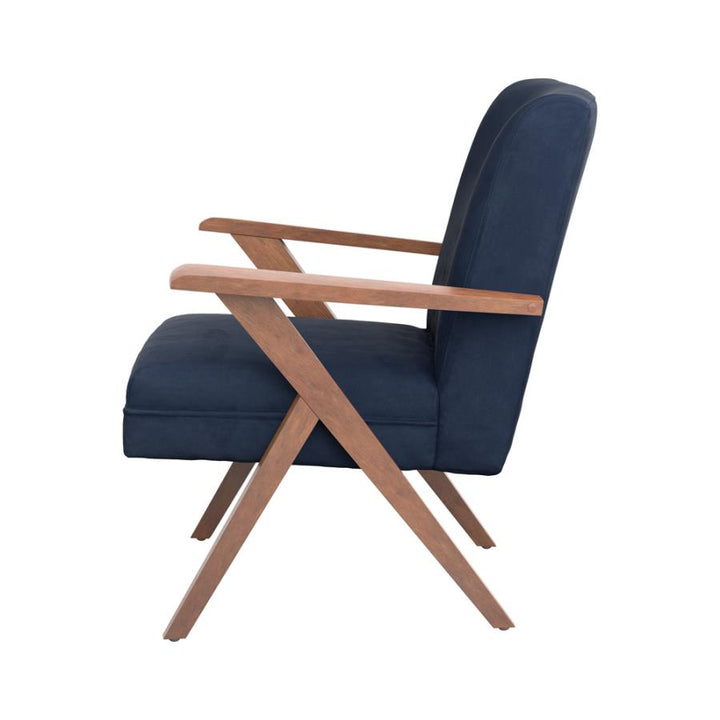 Monrovia Wooden Arms Accent Chair Dark Blue and Walnut_3