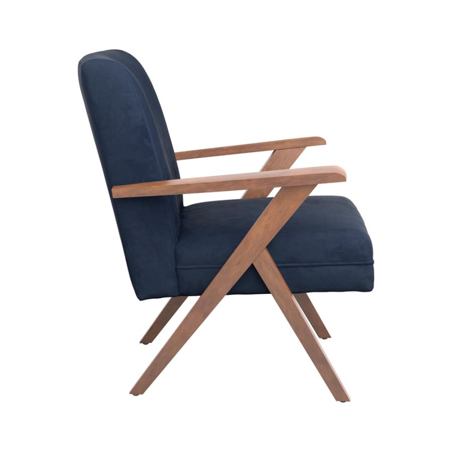 Monrovia Wooden Arms Accent Chair Dark Blue and Walnut_6