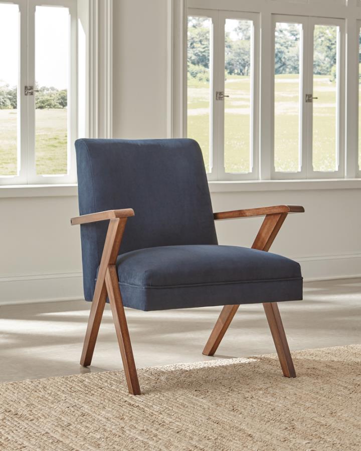 Monrovia Wooden Arms Accent Chair Dark Blue and Walnut_0