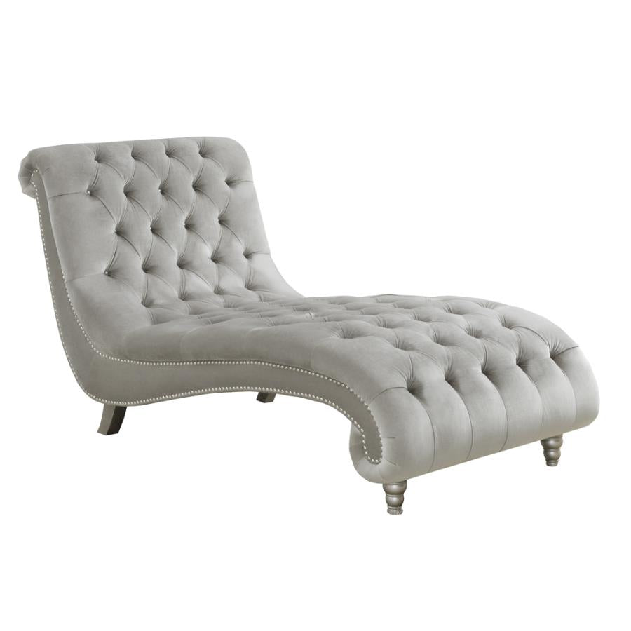 Tufted Cushion Chaise with Nailhead Trim Grey_1