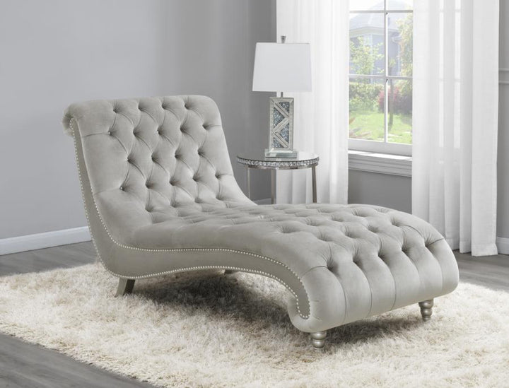 Tufted Cushion Chaise with Nailhead Trim Grey_0