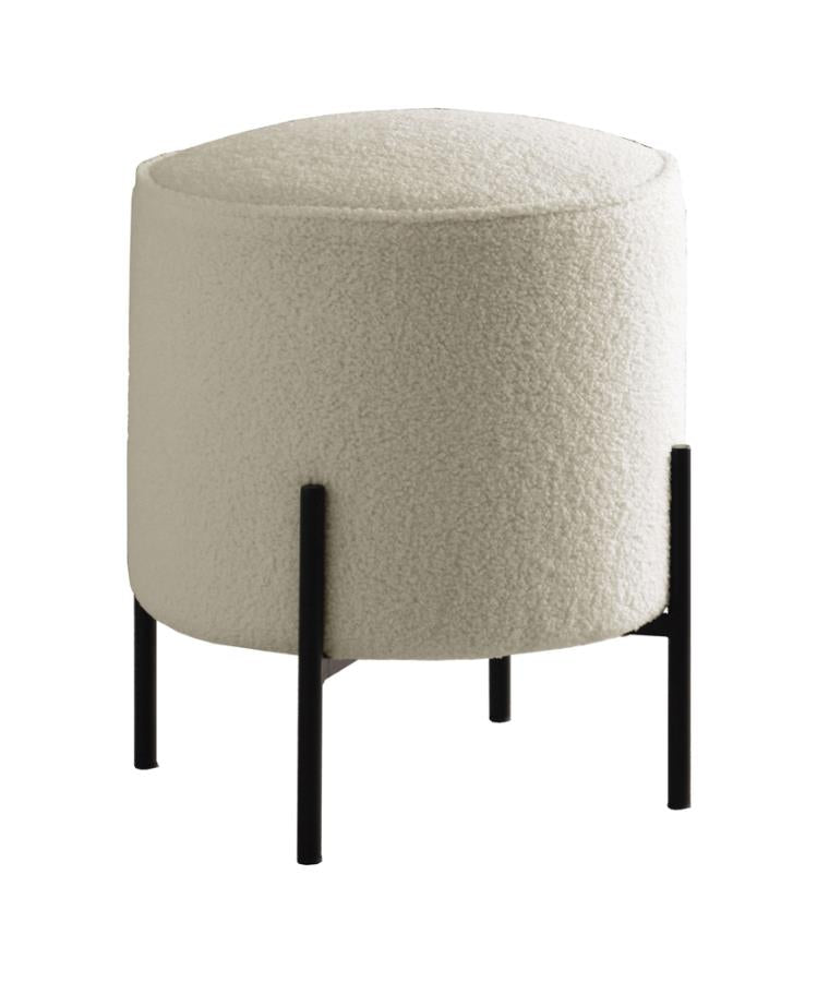 Round Upholstered Ottoman Beige and Matte Black_1