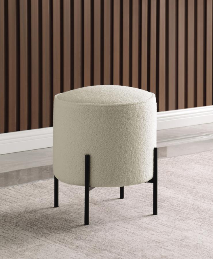 Round Upholstered Ottoman Beige and Matte Black_0