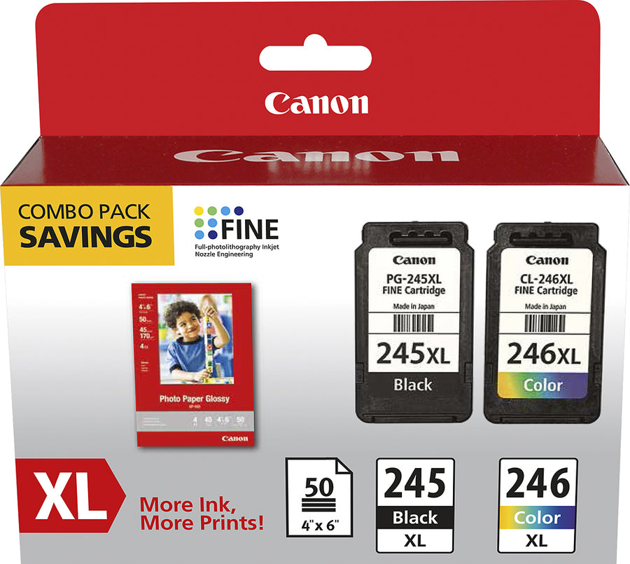Canon - 245 XL/CL-246XL Combo Pack with GP-502 High-Yield - Pigmented Black/Yellow/Cyan/Magenta Ink Cartridges + Photo Paper - Black/Multi_0