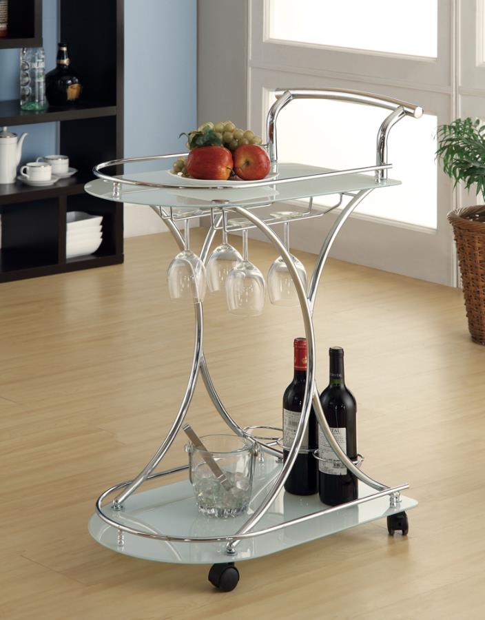 2-shelve Serving Cart Chrome and White_0