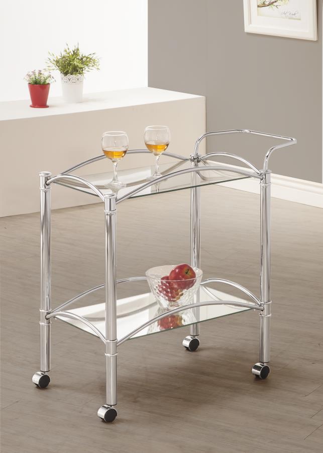2-tier Serving Cart with Glass Top Chrome and Clear_0
