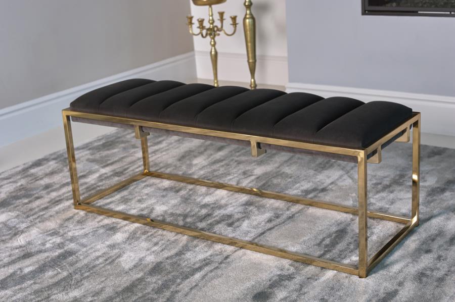 Channel Tufted Cushion Bench Dark Grey and Gold_0
