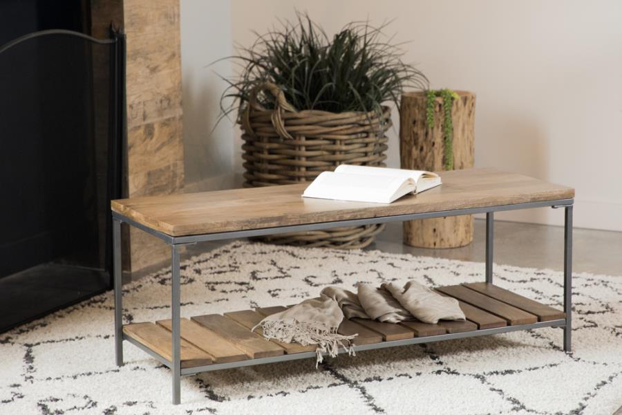 Accent Bench with Slat Shelf Natural and Gunmetal_0