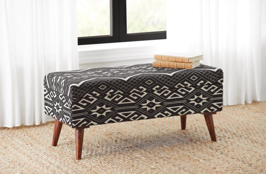 Upholstered Storage Bench Black and White_0