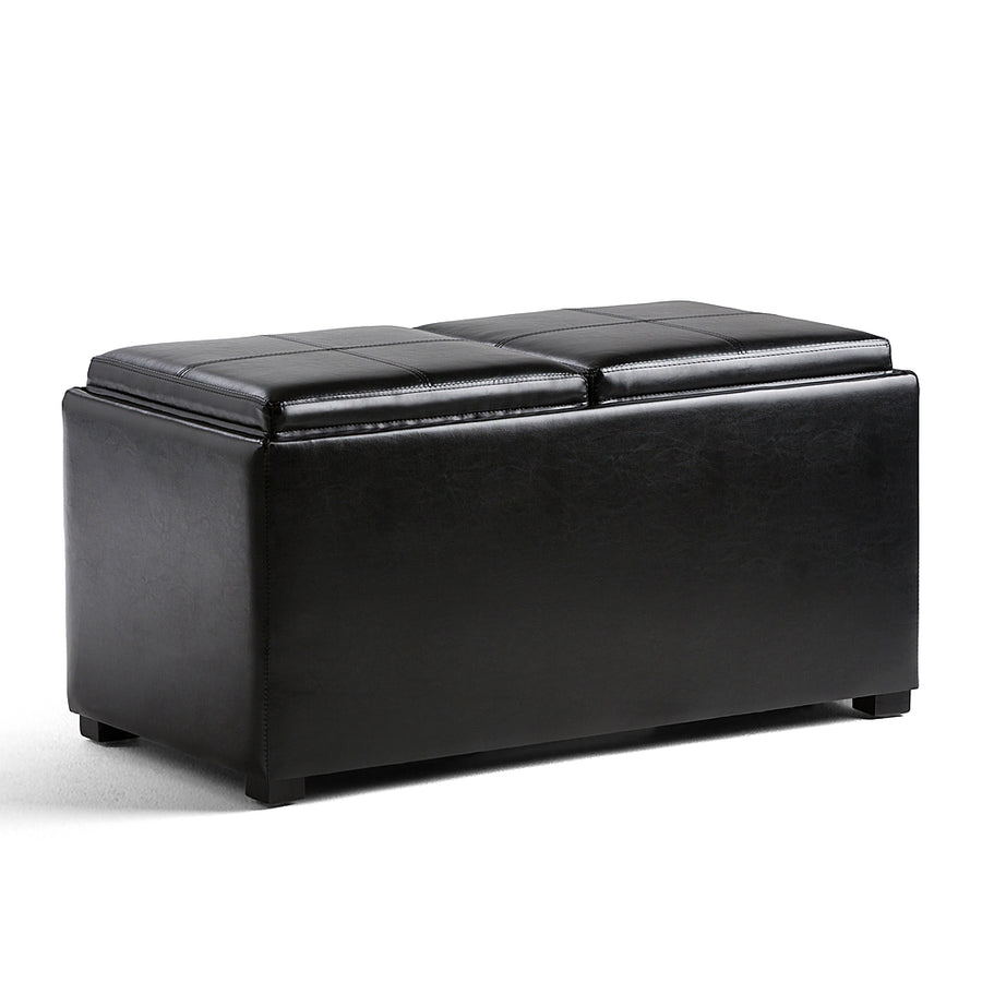 Simpli Home - Avalon Rectangular Faux Leather 5 Piece Storage Ottoman - Midnight Black_0