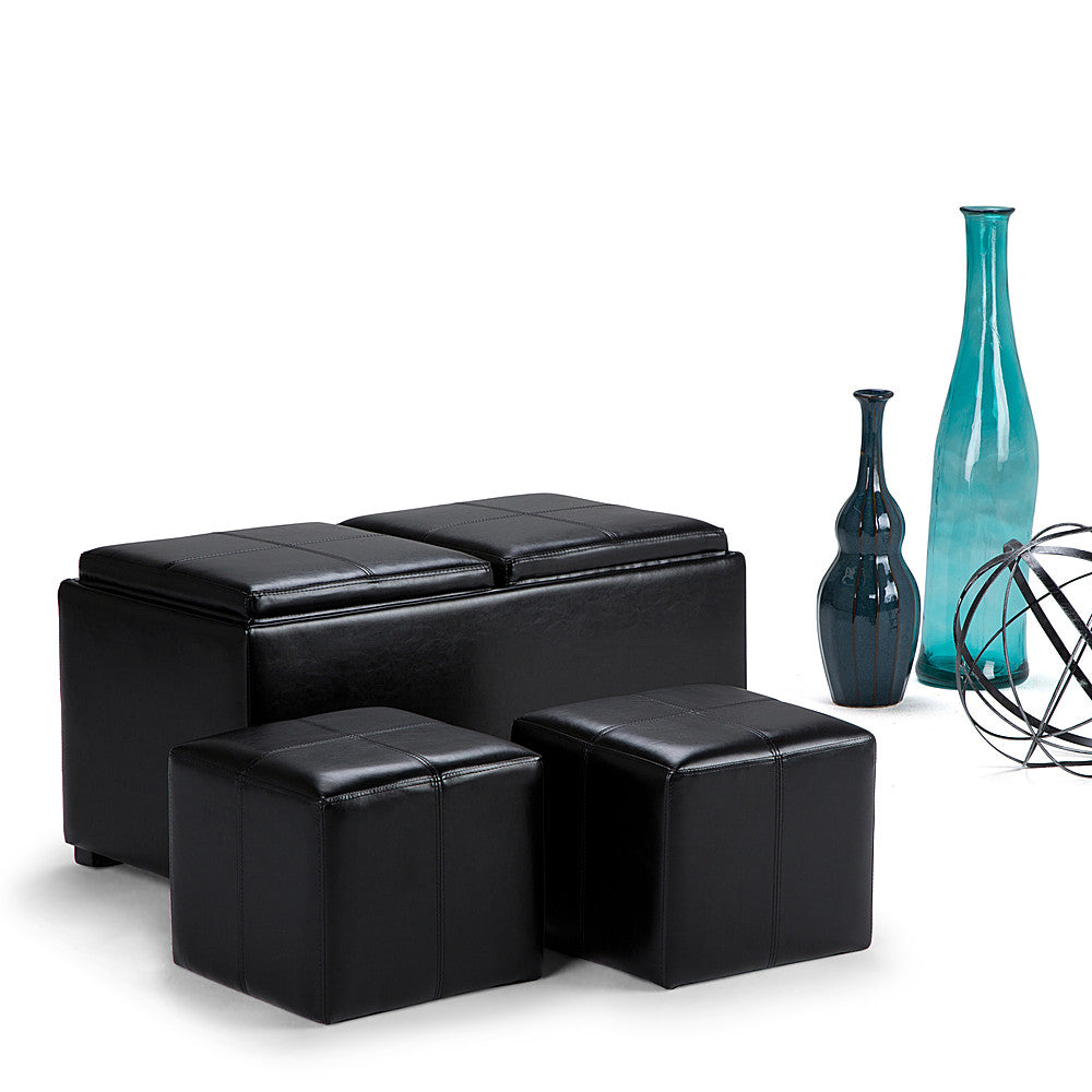 Simpli Home - Avalon Rectangular Faux Leather 5 Piece Storage Ottoman - Midnight Black_2