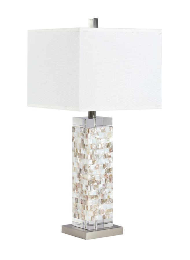 Square Shade Table Lamp with Crystal Base White and Silver_0