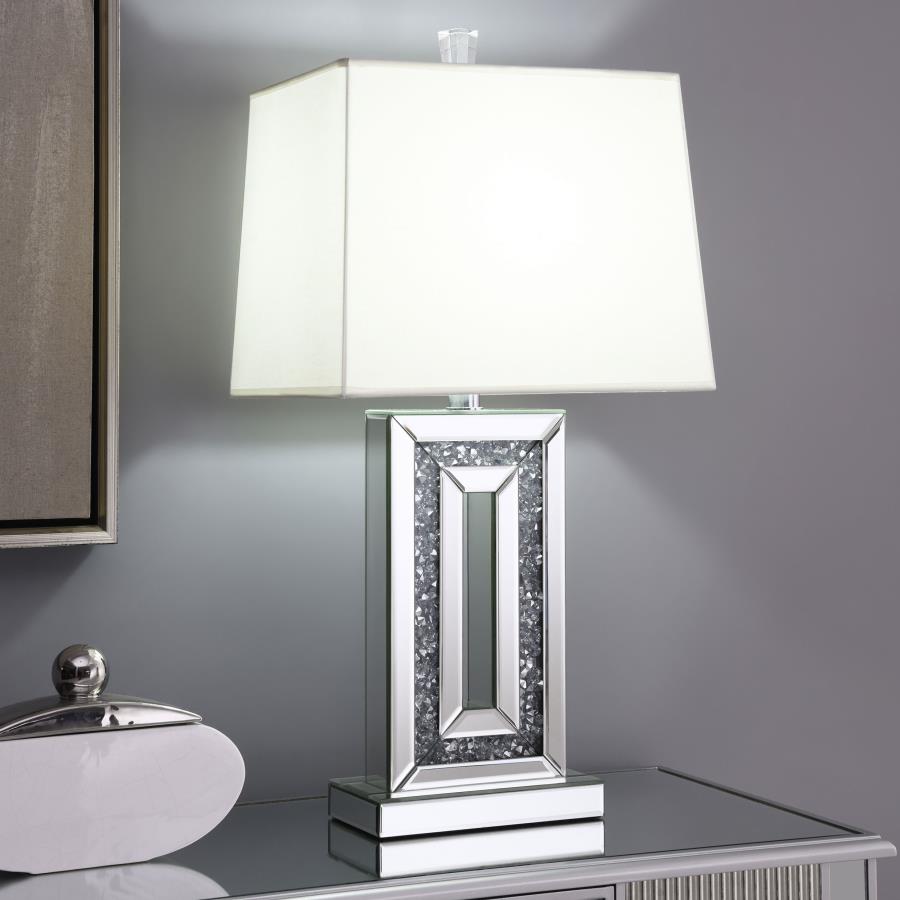 Table Lamp with Square Shade White and Mirror_0