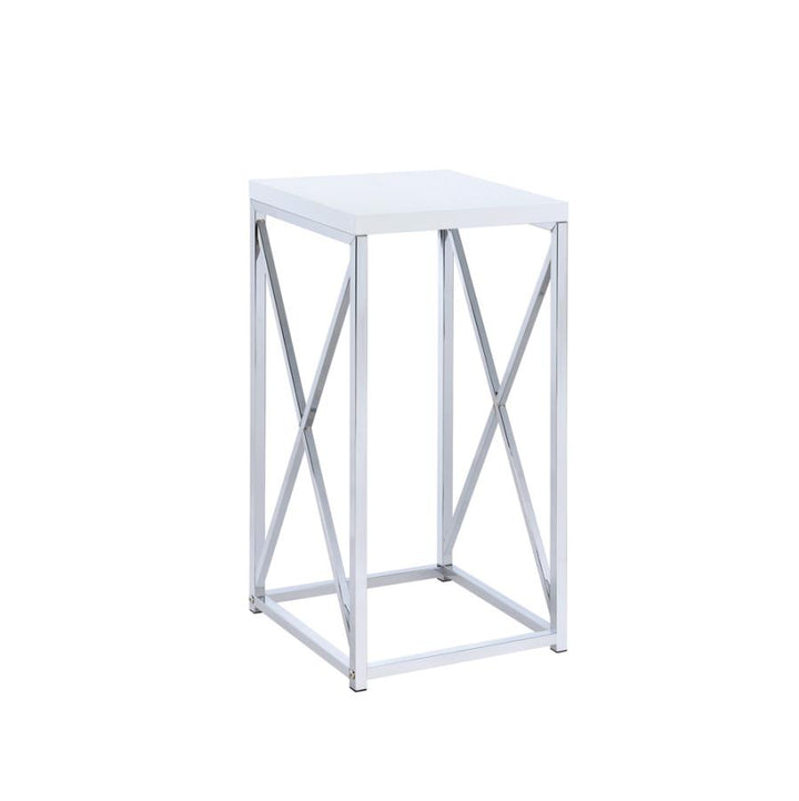 Accent Table with X-cross Glossy White and Chrome_1
