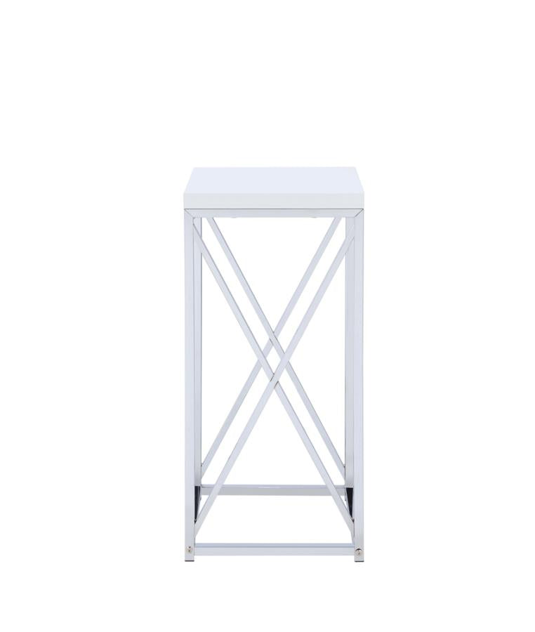 Accent Table with X-cross Glossy White and Chrome_2