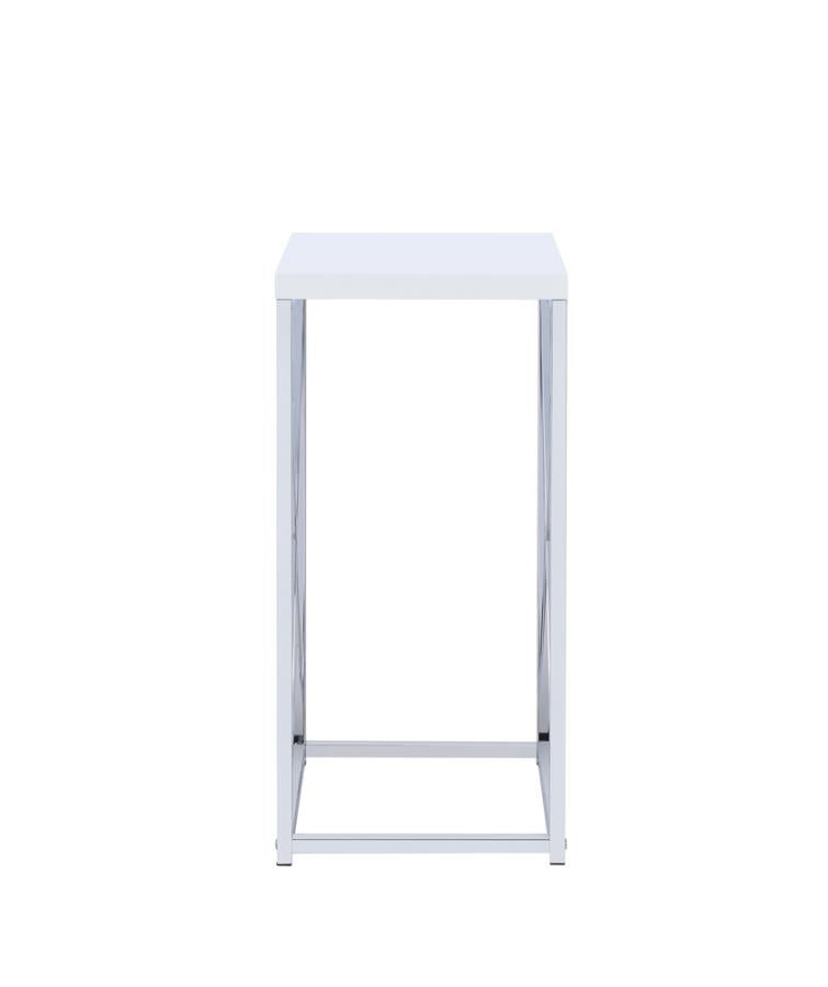 Accent Table with X-cross Glossy White and Chrome_4