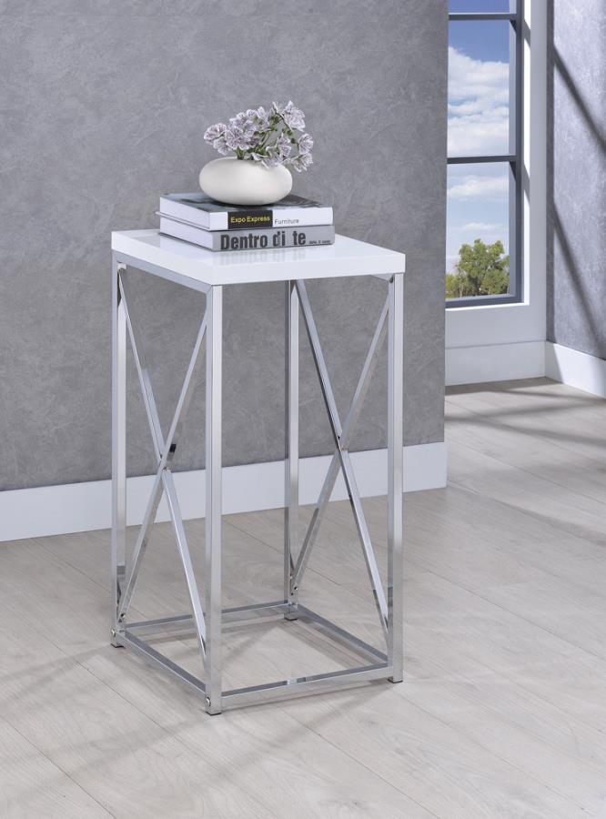 Accent Table with X-cross Glossy White and Chrome_0