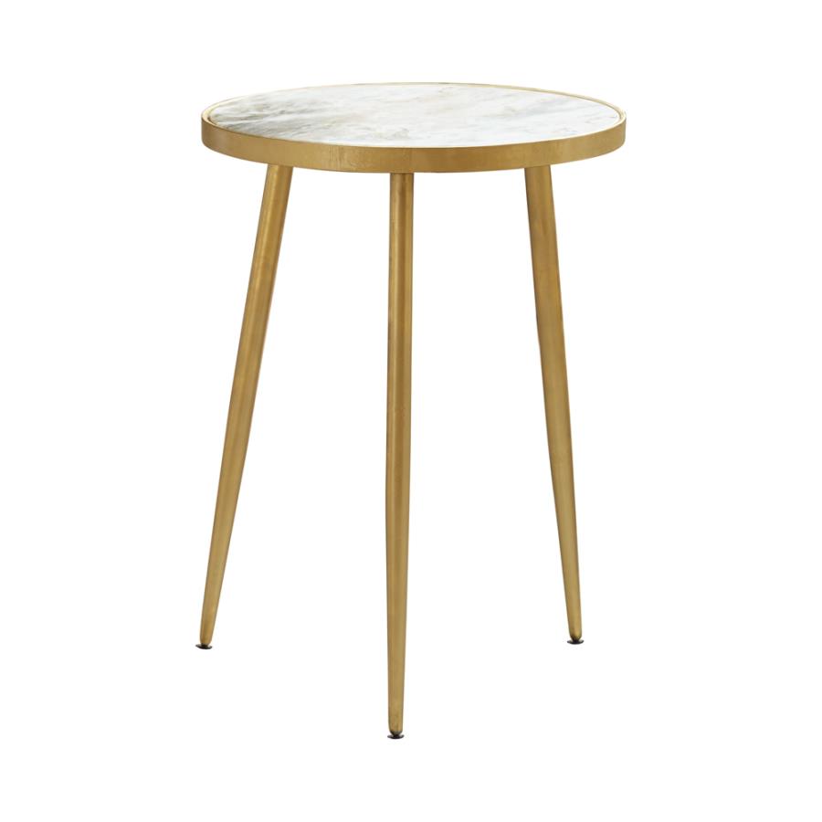 Round Accent Table White and Gold_1
