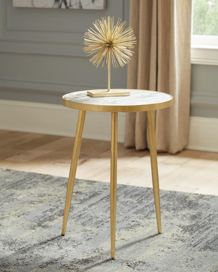 Round Accent Table White and Gold_0