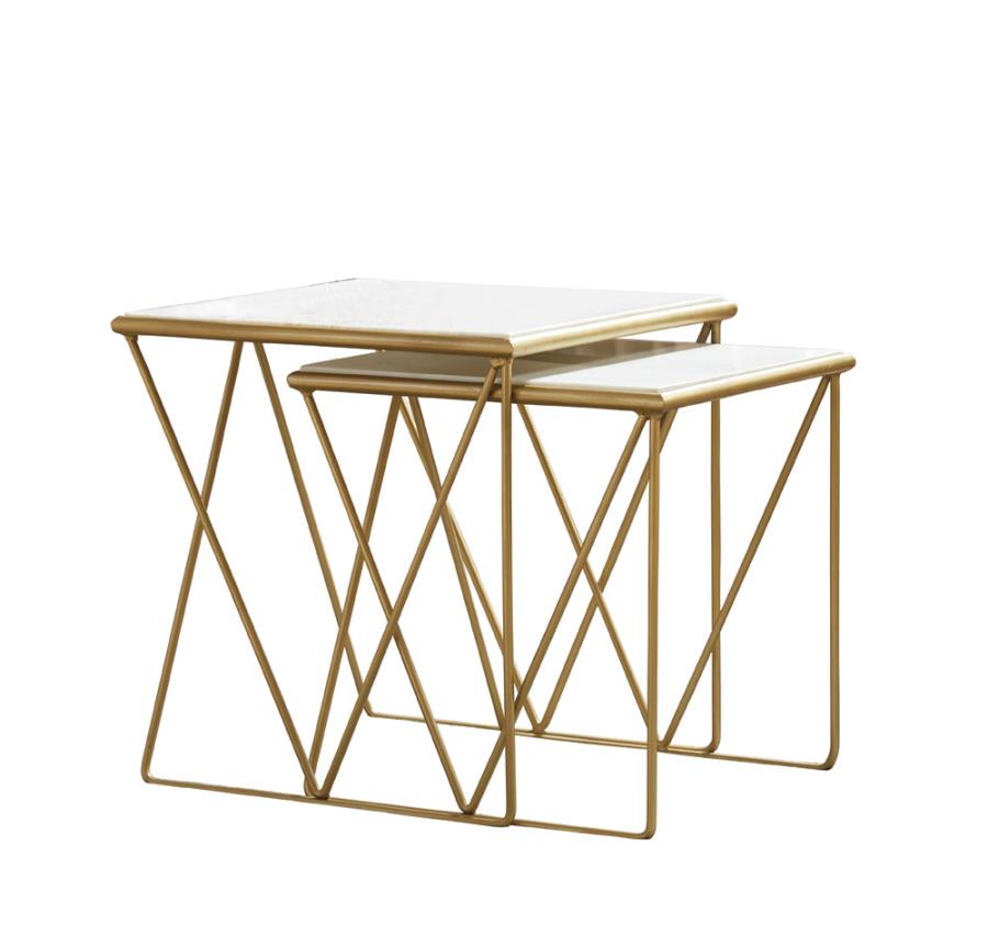 2-piece Nesting Table Set White and Gold_1