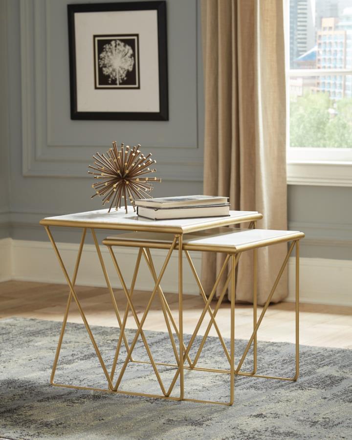 2-piece Nesting Table Set White and Gold_0